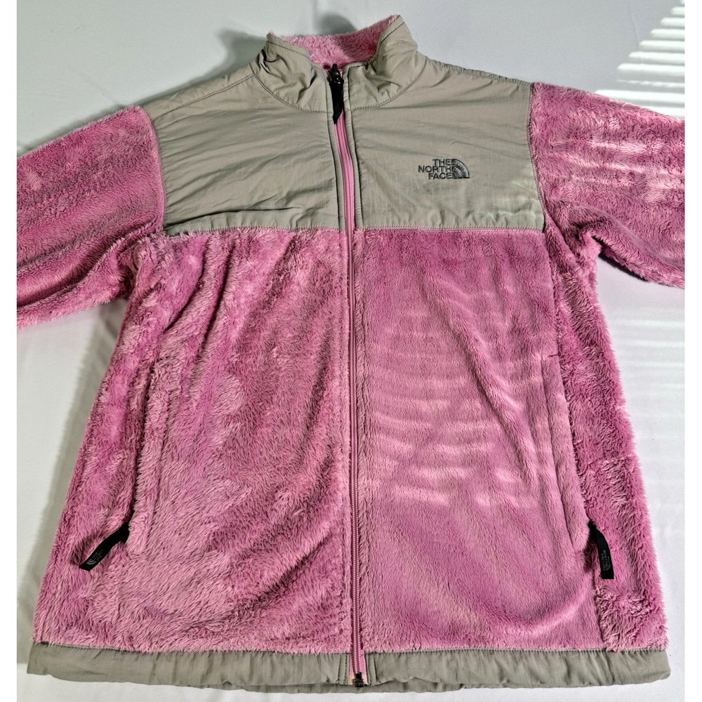 North Face Girls Full Zip Fleece Jacket Pink/Grey Size XL